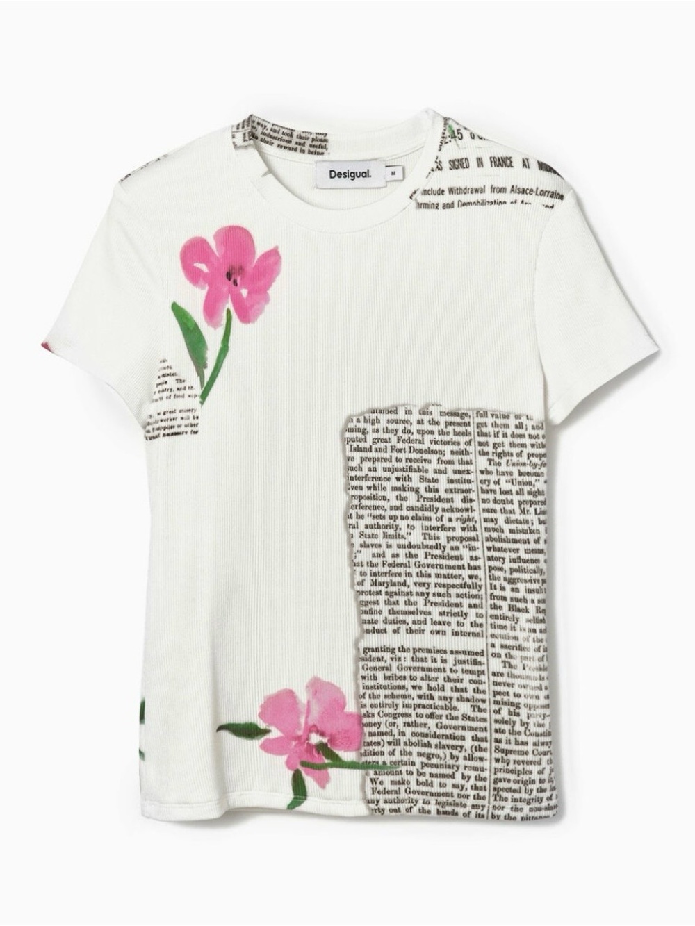 Desigual Floral Newspaper T-Shirt Short Sleeve Size L NWOT - Picture 5 of 16